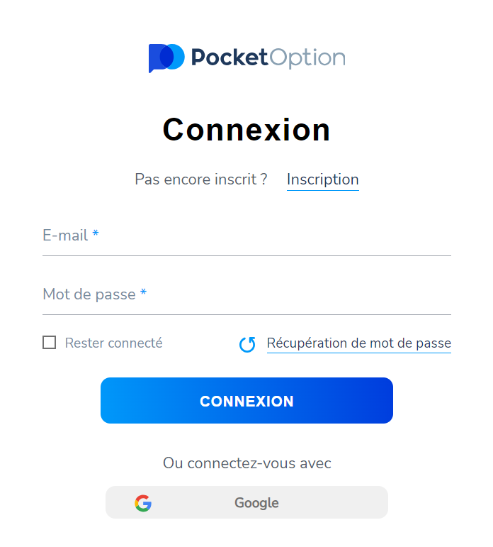 Inscrivez-vous sur Pocket Option avec Google ou Facebook.